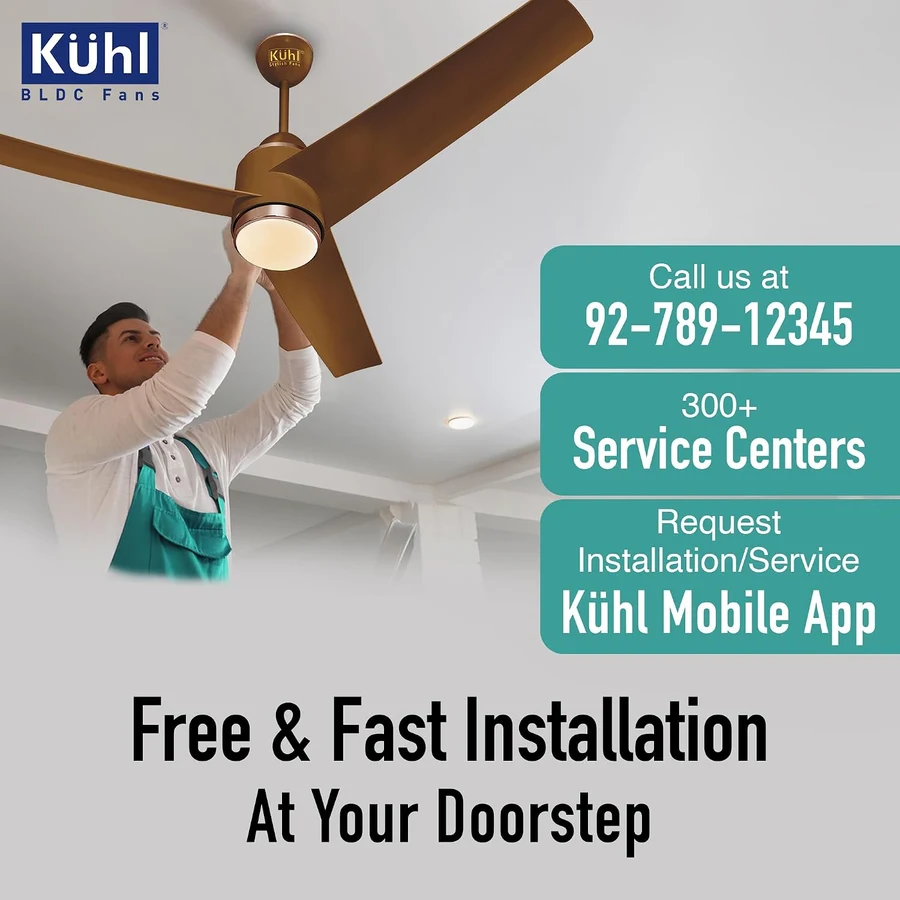 Supplied Kühl installation and service material: free installation, 300+ service centers and service requests through the Kühl Mobile App
